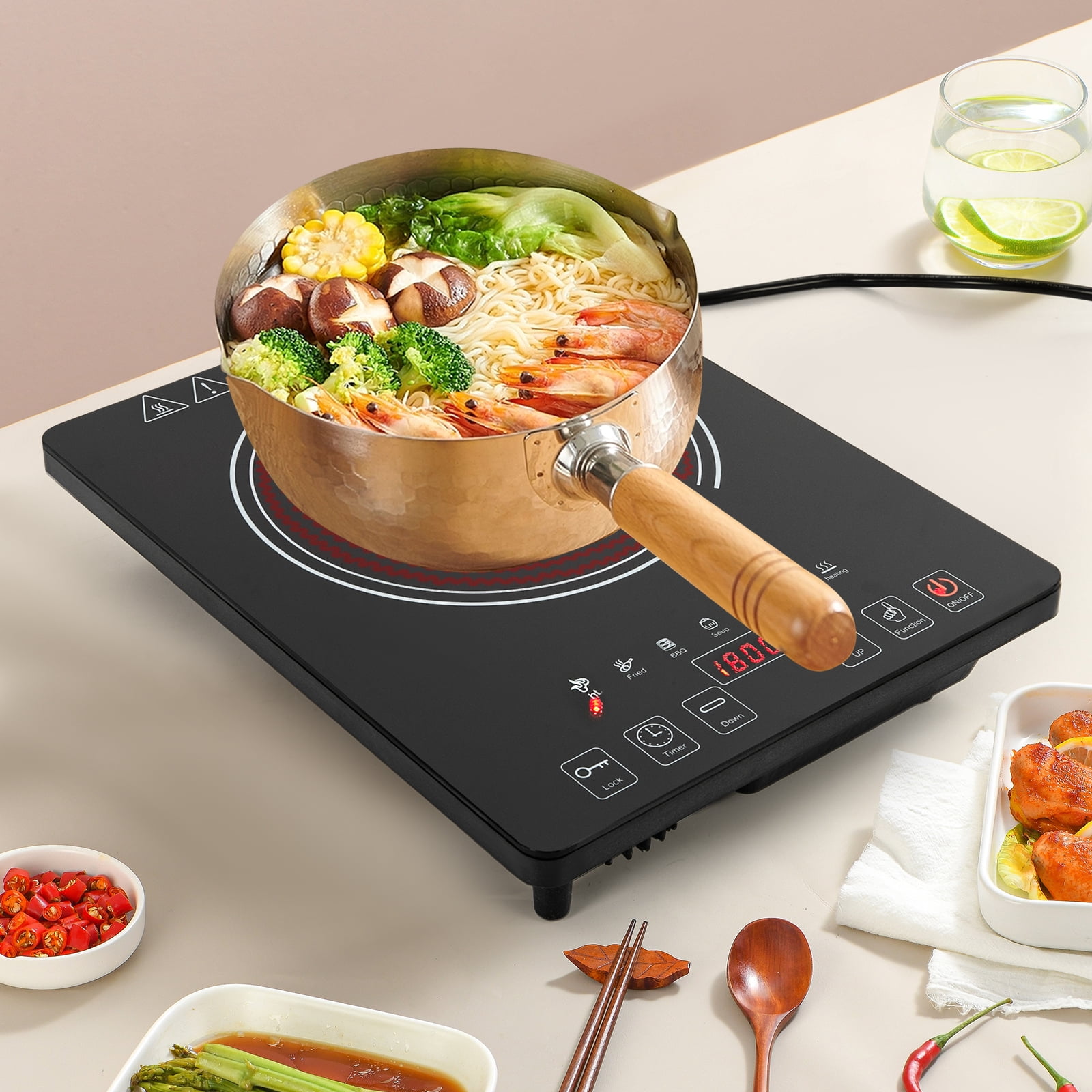 1800W Electric Ceramic Hob Cooktop Burner with Safety lock Adjustable Heat&Time Cooktop Stove Top Built In Countertop LED Touch for Kitchens Dormitories Offices Hotels Restaurants Caravans Boats