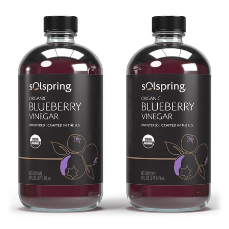 Dr. Mercola Solspring Organic Blueberry Vinegar - True Fruit Vinegar with the Mother - Made from Crushed Organic Blueberries - Unfiltered & Unpasteurized - 16 Fl Oz (31 Servings)-2 Pack