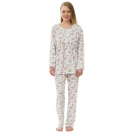 

Women s Knit Floral Pajama Set White