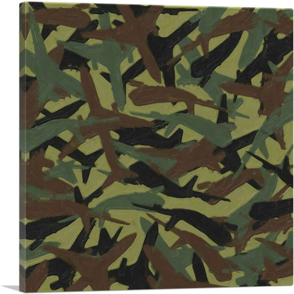 ARTCANVAS Army Green Black Camo Camouflage Planes Pattern Canvas Art Print - Size: 36" x 36" (0.75" Deep)