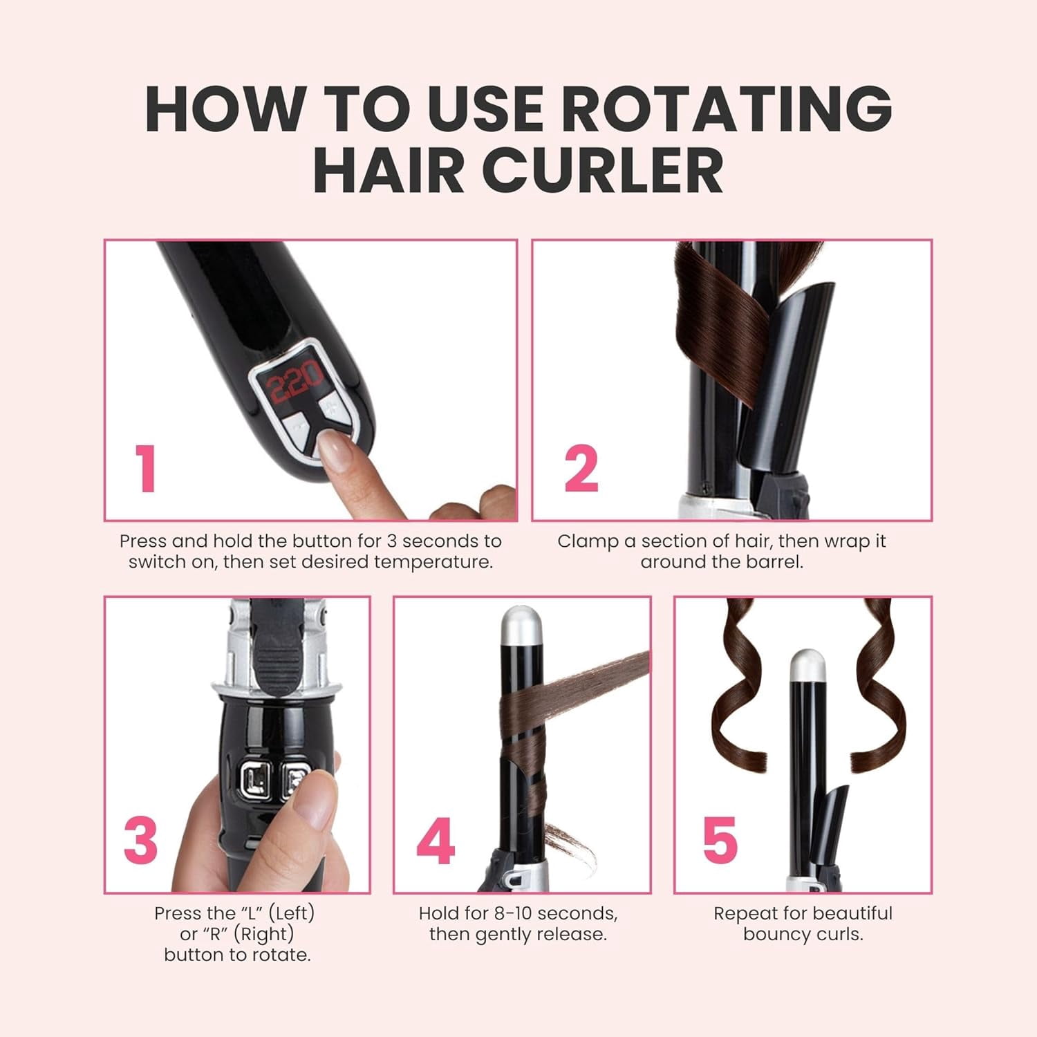 Automatic Rotating Curling Iron, 1.1-Inch Auto Hair Curler with 4 Temperature Settings & LCD Display, Anti-Scald & Dual Voltage