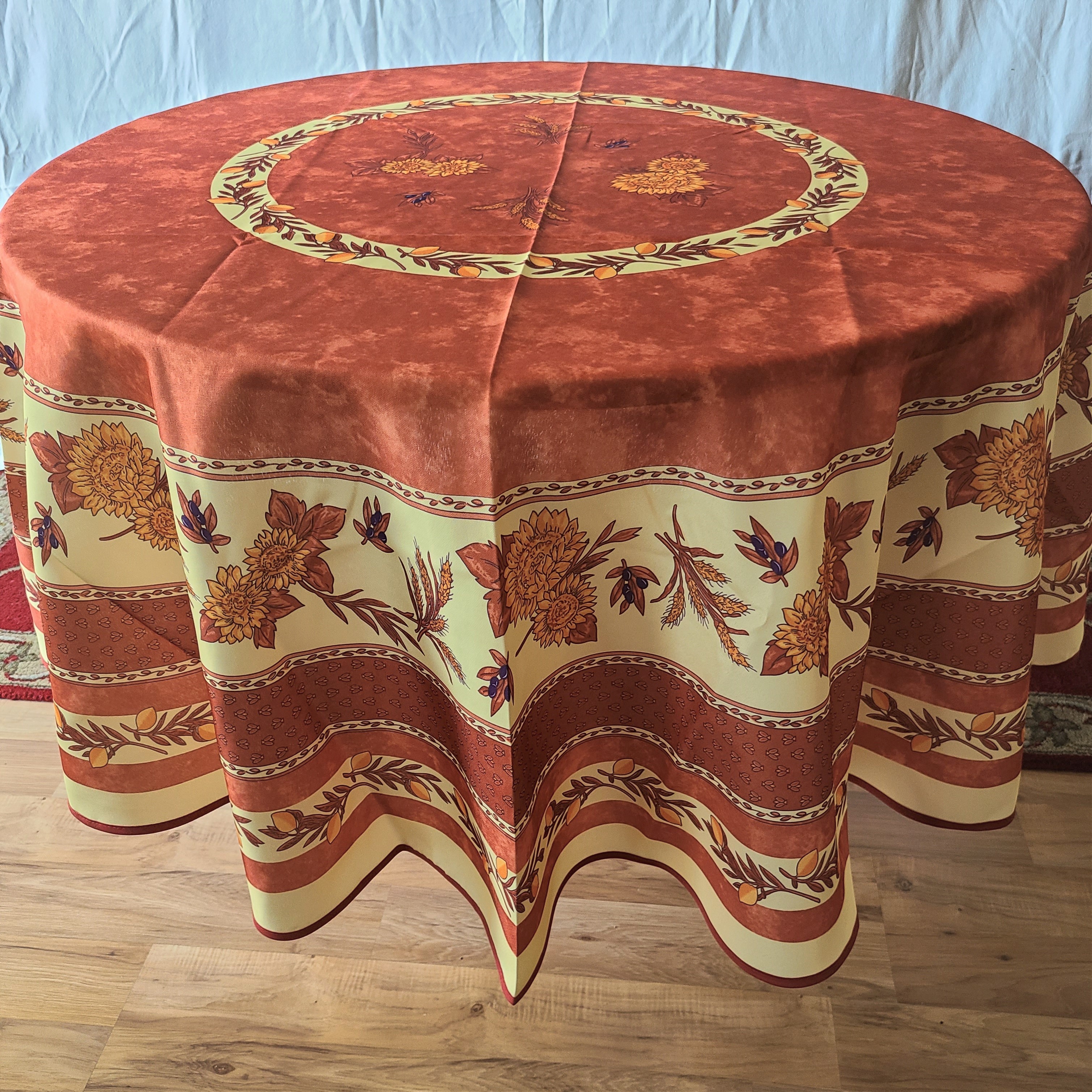 180cm 71" ROUND SUNFLOWERS OLIVES WHEAT GREEN PROVENCE FRENCH TABLECLOTH NEW! 180cm 71" ROUND SUNFLOWERS OLIVES WHEAT GREEN PROVENCE FRENCH TABLECLOTH NEW!