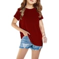 thumbnail image 2 of yillto Girls Shirts Short Sleeve Plain Tee Kids Crewneck Tshirts Summer Tops Basic Tees 3-14 Years, 2 of 5