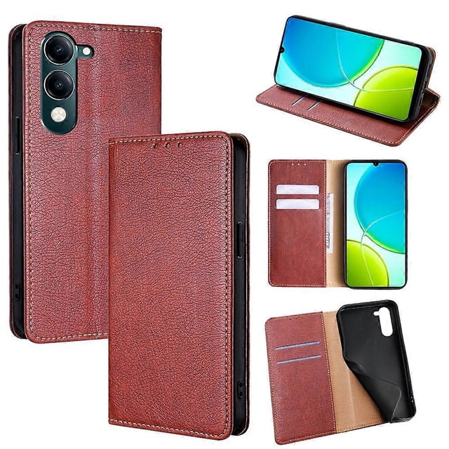 For vivo Y04 4G Y29s 5G Case Wallet PU Leather Magnetic Auto-Absorbed Phone Cover - Green