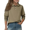 thumbnail image 3 of LTTVQM Polo Shirts for Girls School Size 9-10 Long Sleeve Tennis T-Shirts Casual Button Top 2025 Spring New Collared Uniform Top Lightweight Blouse Camel 9-10 Years, 3 of 6