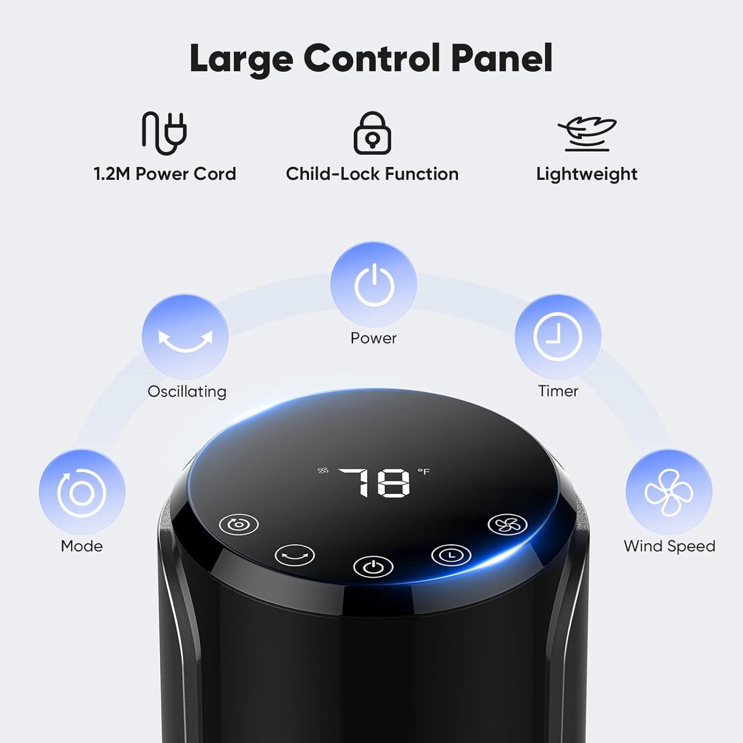36" Bladeless Tower Fan - Ultra-Quiet 28dB for Bedroom Sleep 25 ft/s High Velocity Cooling w/ Remote 60° Wide Oscillation, 12H Timer, 5 Speeds, 4 Modes LED Display Standing Floor Fan - Black