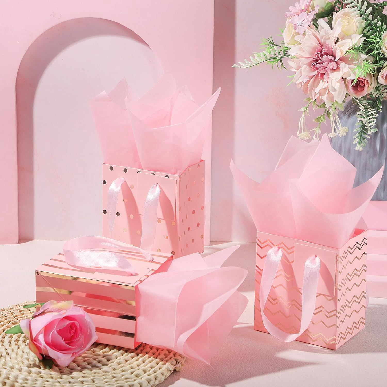 12 Pack Metallic Gift Bags with Tissue Paper for Birthday Wedding Party Wrapping