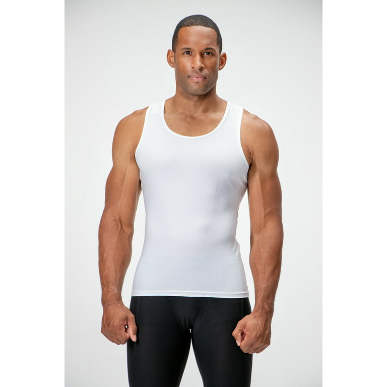 DEVOPS 3 Pack Men's Muscle Dry Fit Compression Tank Top (Small,  White/White/White)
