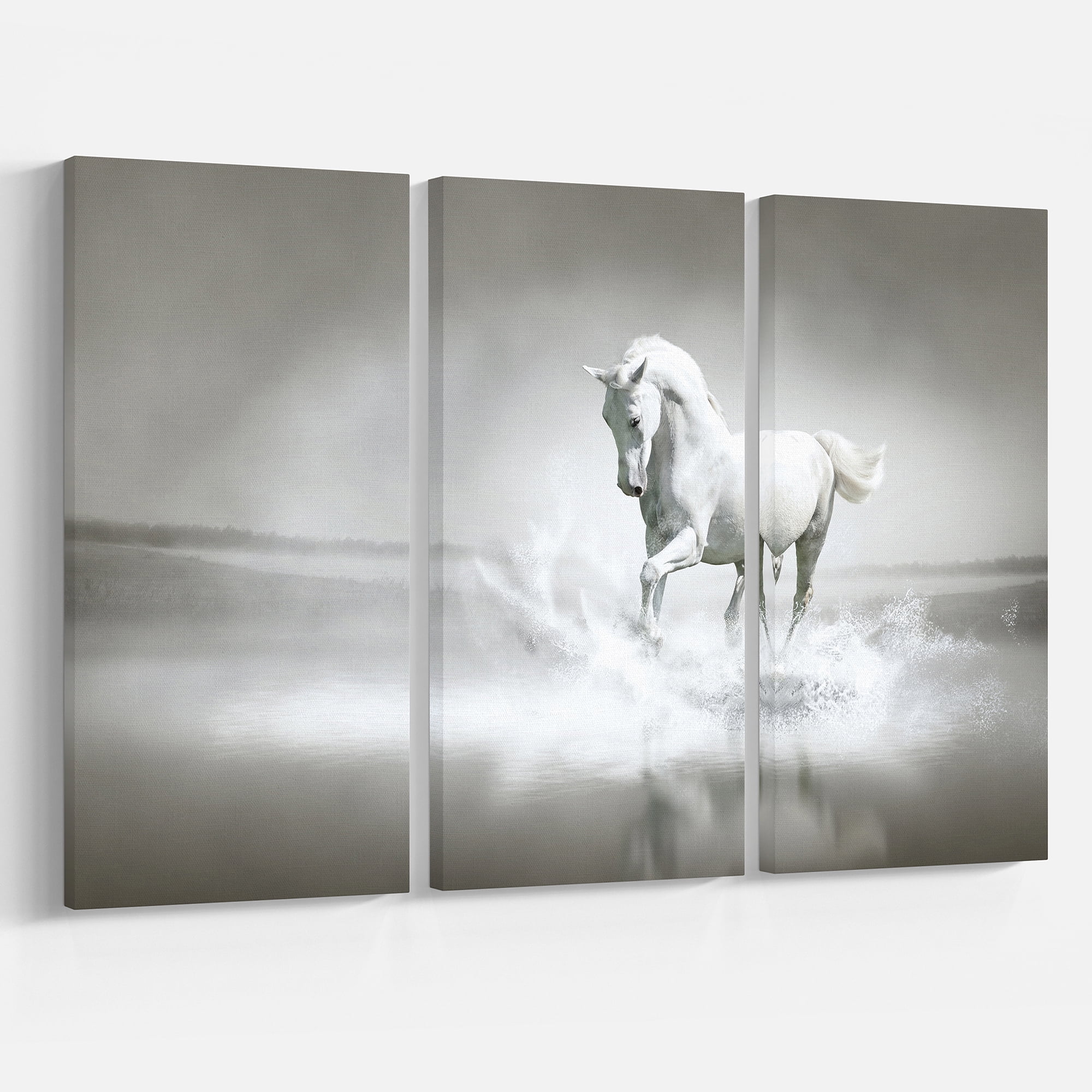 Designart 'White Horse Running in Water ' Animal Canvas Art Print