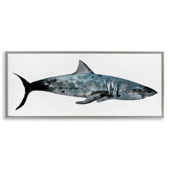 Stupell Industries Watercolor Textured Shark Animals & Insects Painting Gray Framed Art Print Wall Art, 24 x 10