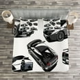 thumbnail image 3 of Ambesonne Modern Quilted Bedspread Set 3 Pcs, Contemporary Sport Cars Art, Queen Size, Pale Sage Green White, 3 of 3