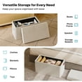 thumbnail image 5 of Pinmoco 30" Folding Storage Ottoman Bench with Side Pocket, Corduroy Storage Bench Footrest for Entryway Living Room, Beige, 5 of 9