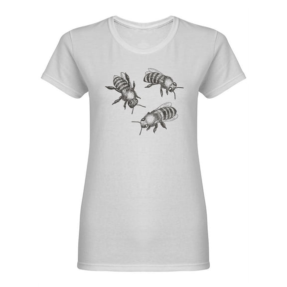 Hand Drawn Bees Shaped T-Shirt Women -Image by Shutterstock, Female XX-Large
