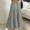 thumbnail image 3 of Women's Ruffle Tiered Maxi Skirt, Drawstring Elastic Waisted A-Line Solid Color Long Boho Skirts Floral Midi Skirt Gray XXL, 3 of 6