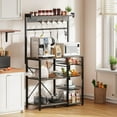 thumbnail image 3 of Biemlerfn 39" Wide Large Bakers Rack with Power Outlets, 5 Tiers Coffee Bar Table with 3 Wire Basket, 15 Hooks, Microwave Stand Kitchen Storage Shelf, Oak Gray, 3 of 11