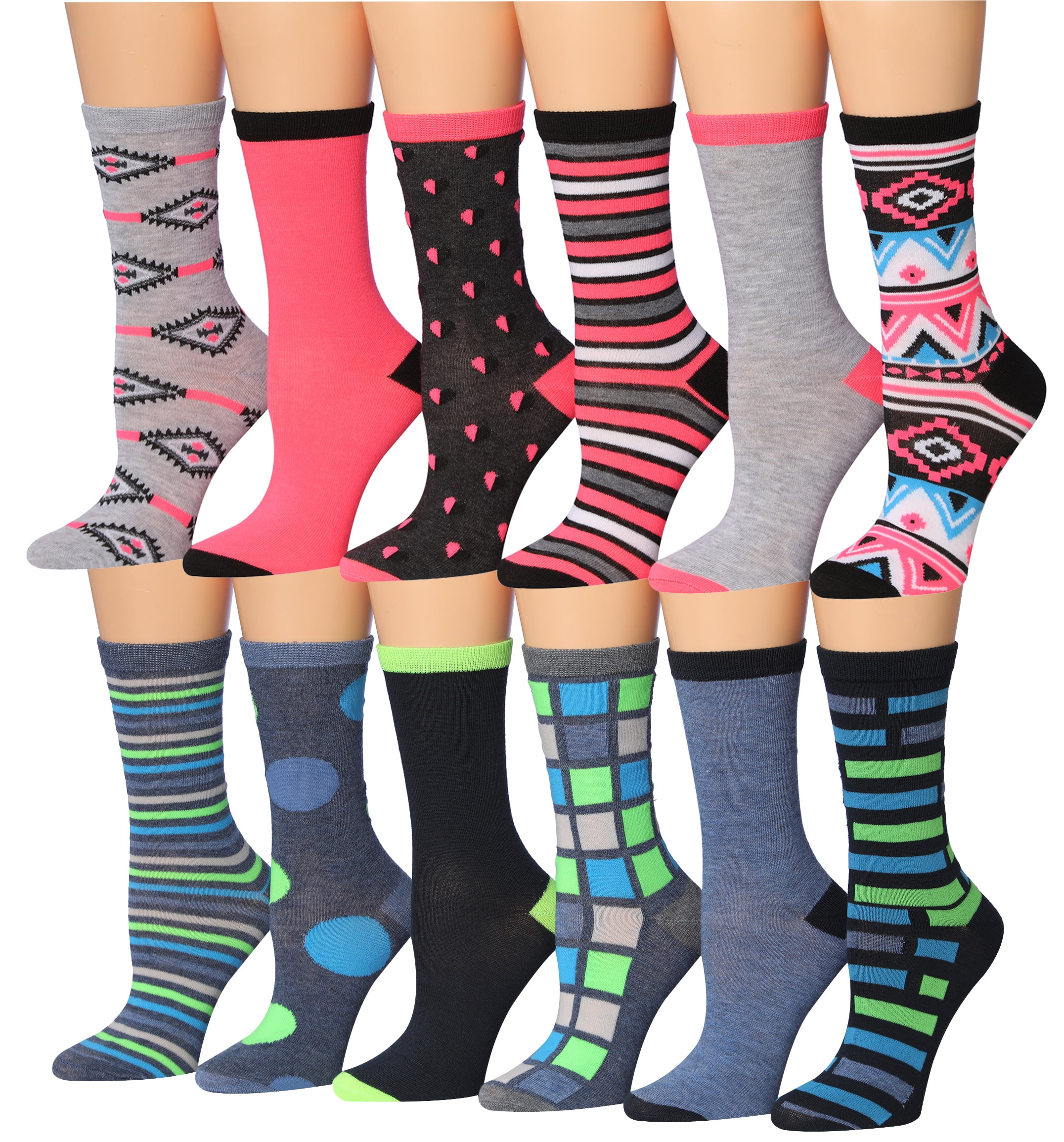 Colorfut Women's 12 Pairs Colorful Patterned Crew Socks WC72-AB ...