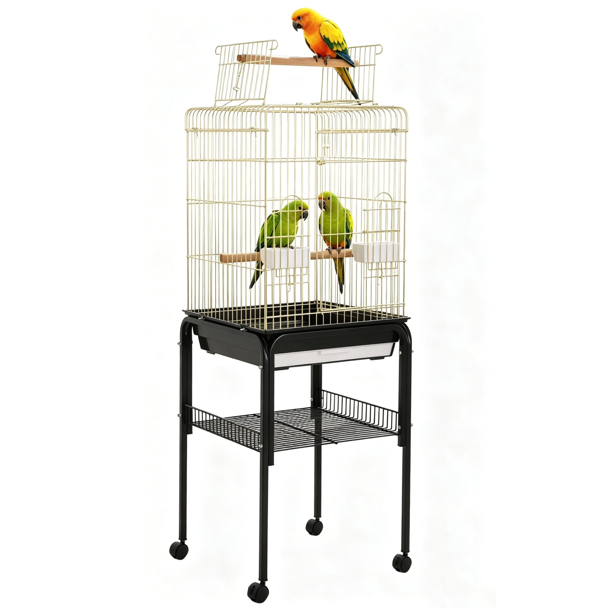 Bird Cage, 57‘’H Open-Top Durable Bird Cage w/Rolling Stand, Removable Tray, Extra Storage Stand, Brakable Casters,Large Dorr for Access, Indoor& Outdoor Use for Birds