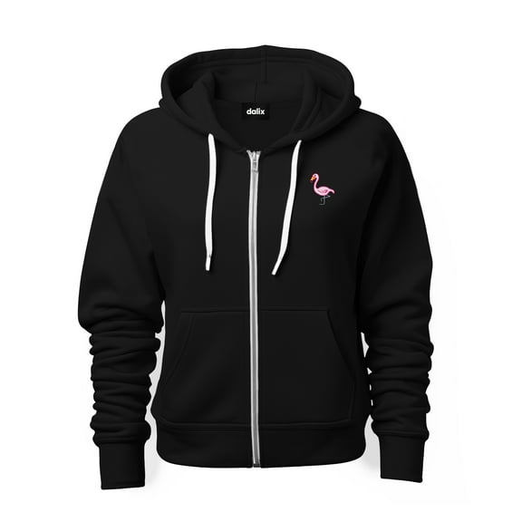 Dalix Flamingo Embroidered Zip Hoodie Fleece Long Sleeve Pocket Warm Soft Mens in Black 2XL XX-Large