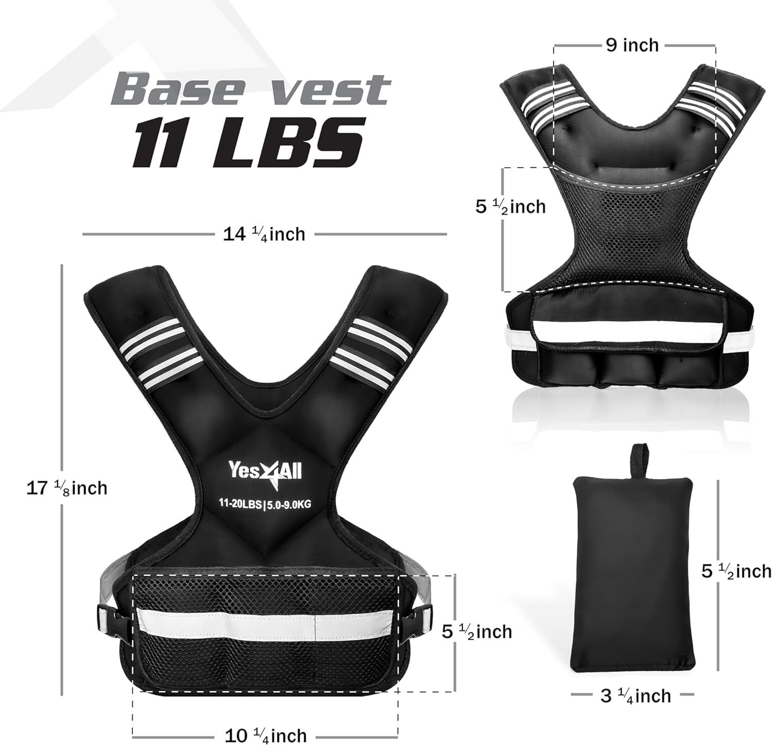Yes4All Adjustable Weighted Vest 11-20 lbs, Reflective Strip