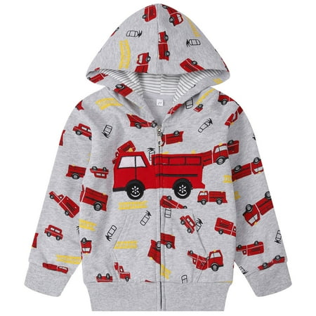 

Toddler Boys Fire Trucks Zipper Hoodies Jacket Cool Sports Outfit Coat 2-7 Y