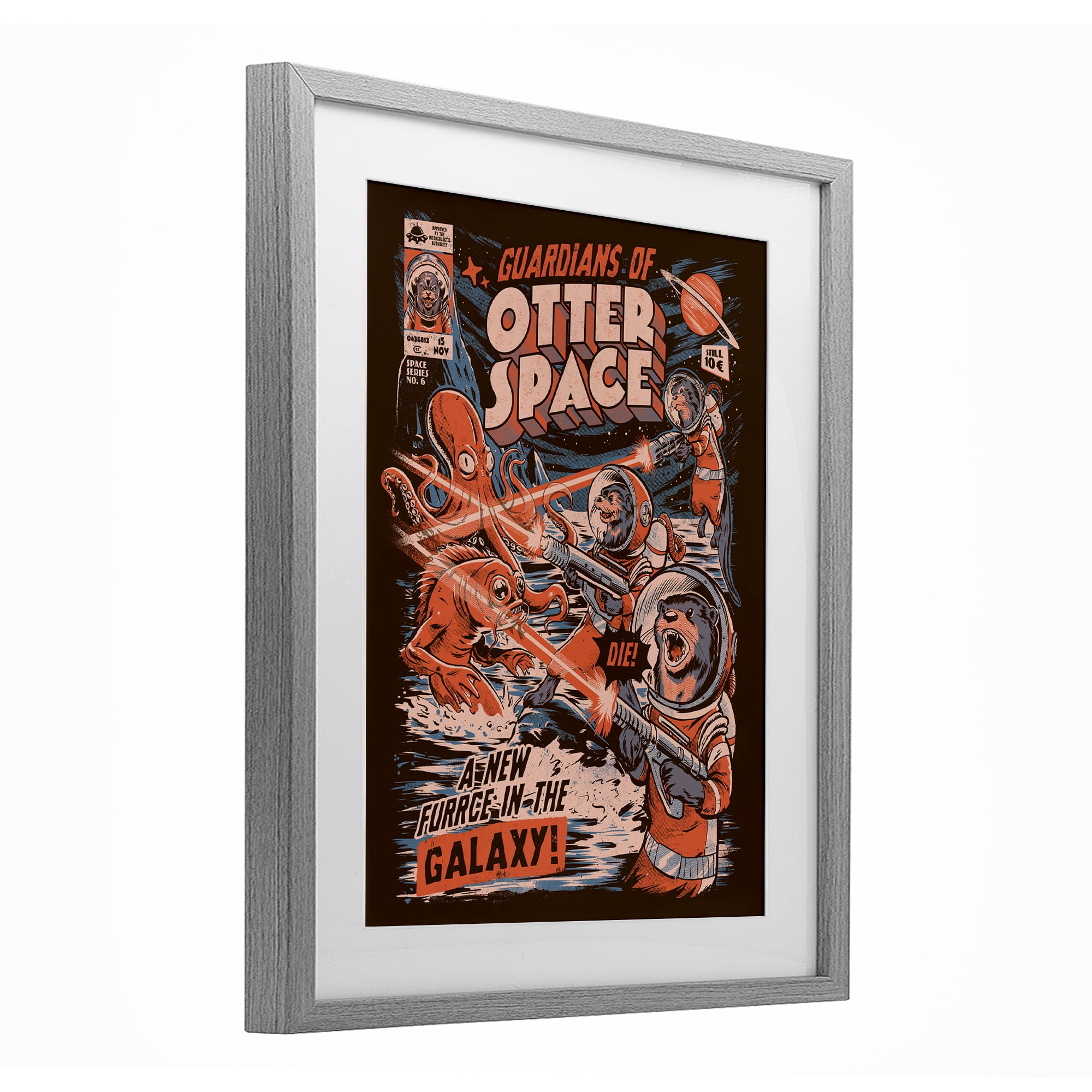 Stupell Industries Guardians Of Otter Space Retro Gray Framed Print Under Glass, design by EduEly Designs