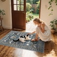 thumbnail image 5 of Washable 3x5 Entryway Area Rugs: Ultra Soft Low Pile Carpet For Kitchen Indoor Light-weight Doormat Anti-slip Thin Entry Rug Living Room Bedroom Small Vintage Floor Mat(3x5 Floral/blue), 5 of 7