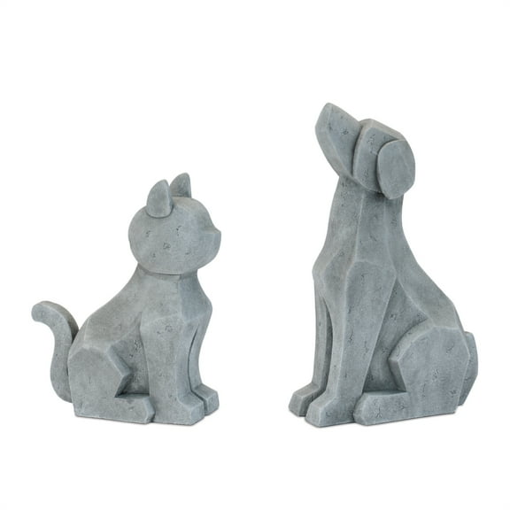 Melrose Sitting Dog and Cat Statue Decorations - 14" - Gray - Set of 2
