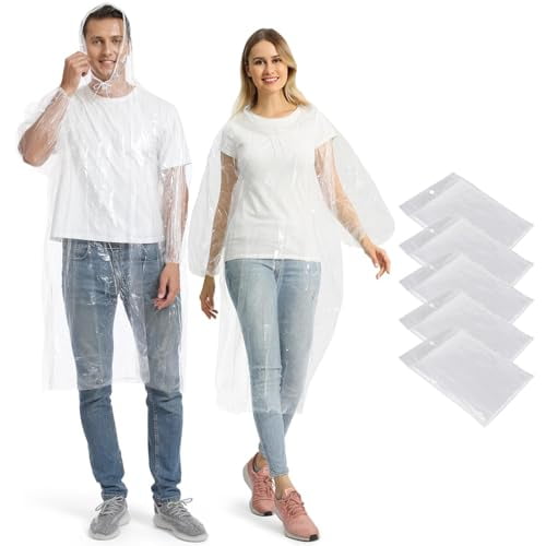 5/10/20 Pack Rain Ponchos,Disposable Emergency Ponchos Bulk Unisex Waterproof Raincoat for Adults with Drawstring Hood