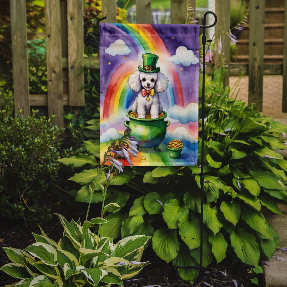 White Poodle St Patrick's Day Garden Flag 11.25 in x 15.5 in