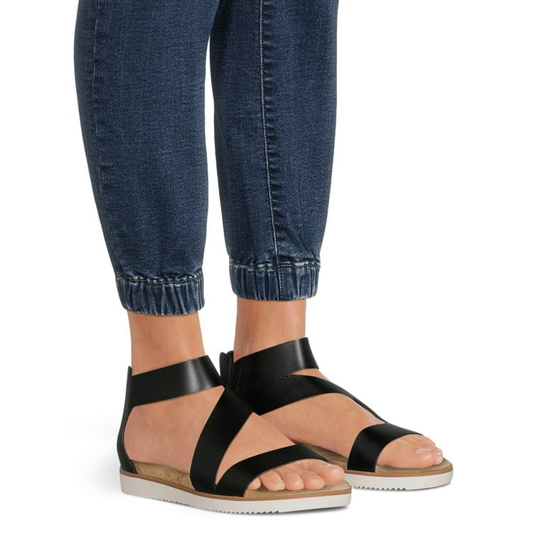 Time and Tru Women's Strappy Comfort Sandals - Wide Width