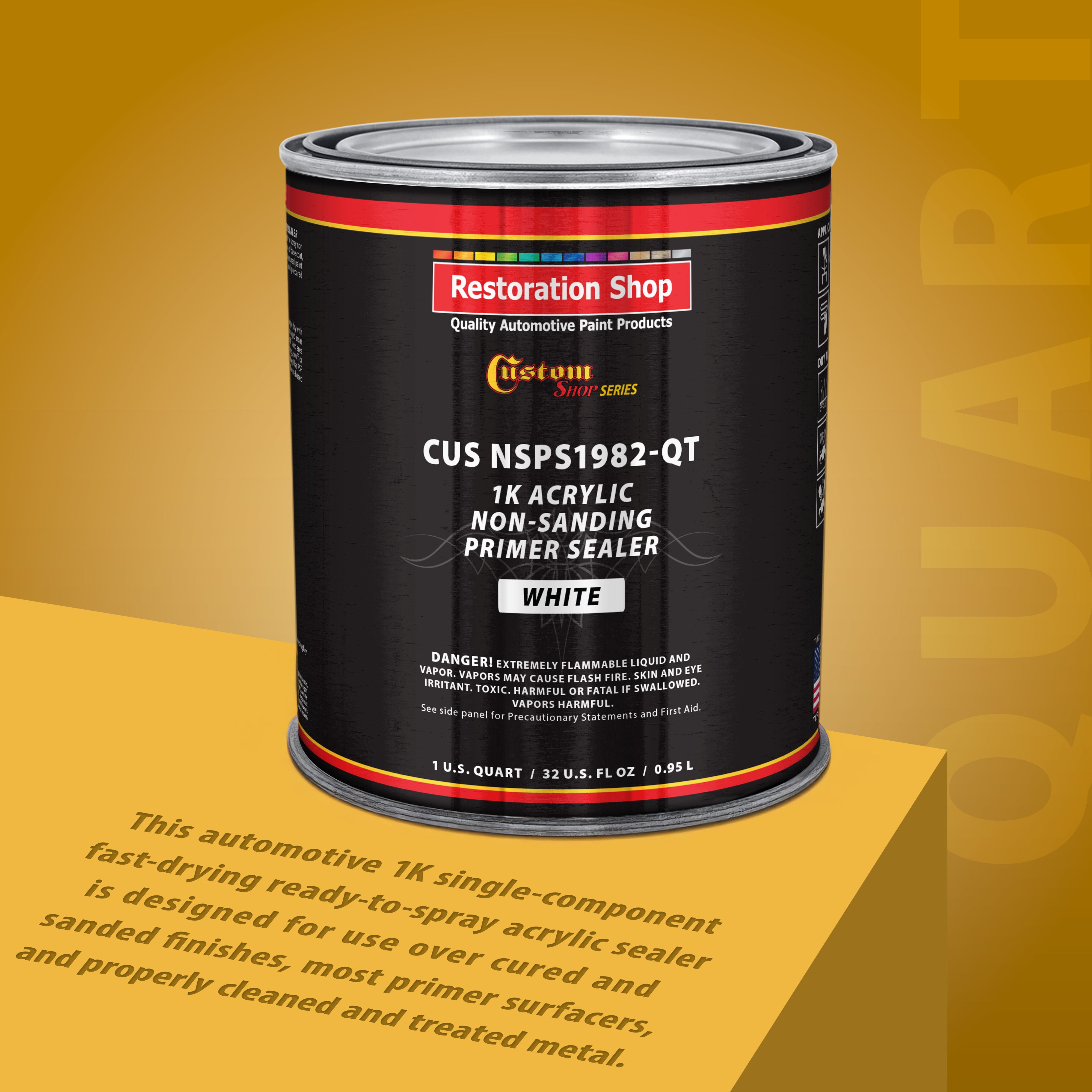 Custom Shop Premium 1K Acrylic Non-Sanding Primer Sealer Paint, Color White, 1 Quart - Fast Drying, Ready-To-Spray, Apply Over Automotive Primer Surfacers, Sanded Finishes - Topcoat Urethane, Enamel