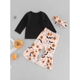 thumbnail image 4 of Douhoow Kid Girl Halloween Outfits Long Sleeve T-Shirt + Pumpkin Elastic Waist Flare Pants, 4 of 9