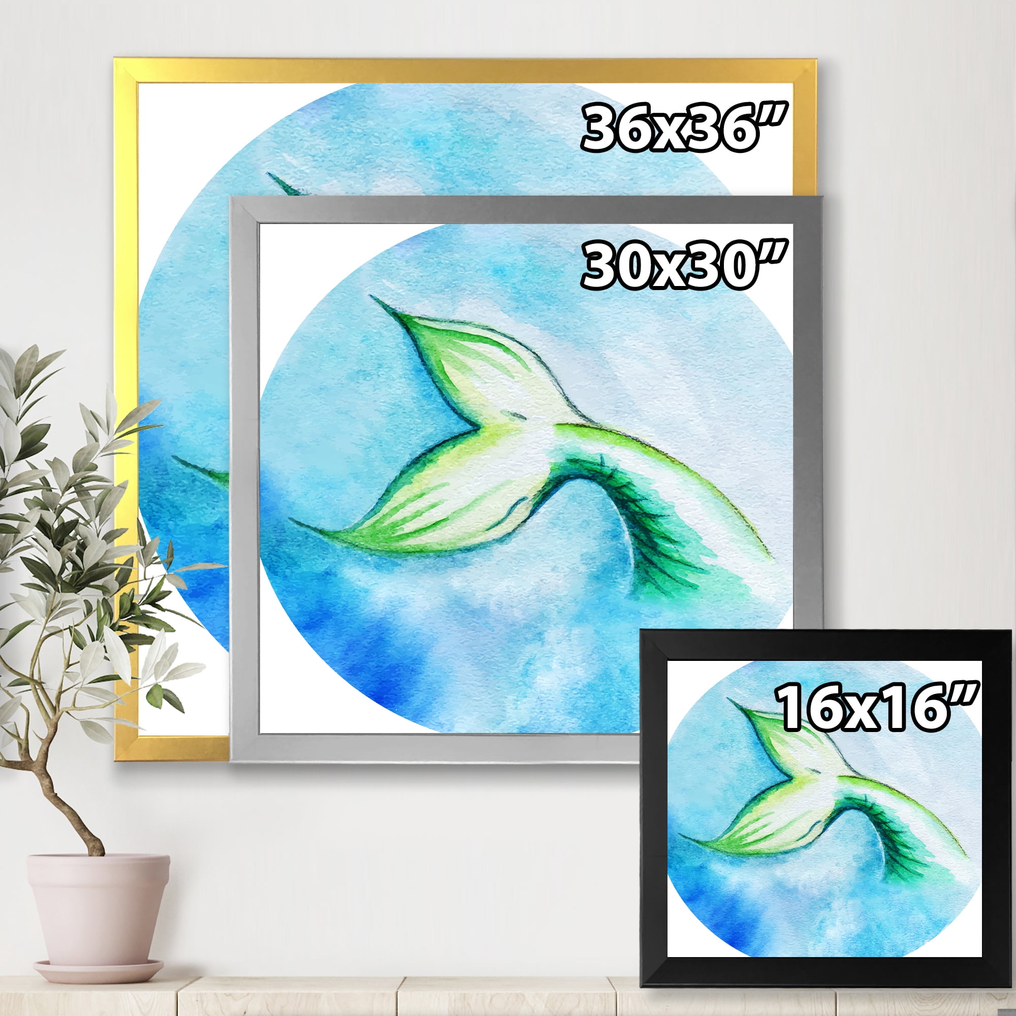Designart 'Mermaid Green Fish Tail' Nautical & Coastal Framed Art Print