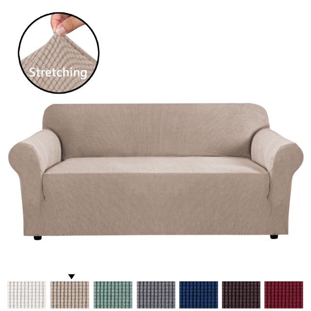 H.VERSAILTEX 1-Piece Jacquard Spandex Sofa Stretch Slipcover, Sand