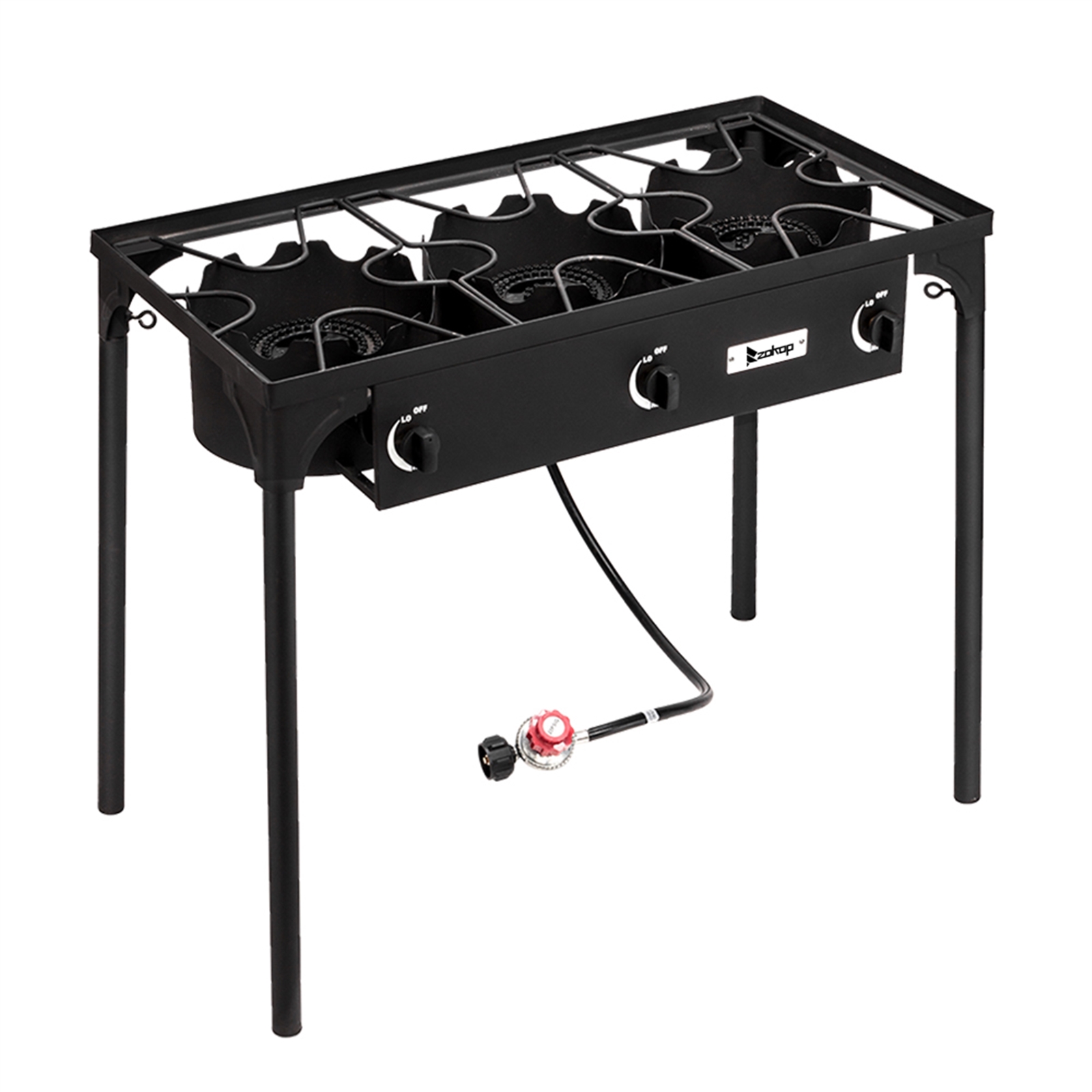 Outdoor Camp Stove, Three Burner Stove, 225, 000 BTU Portable High Pressure Propane-Powered Cooktop with Removable Legs, Portable Cast Iron Patio Cooking Burner Gas Cooker - image 5 of 9