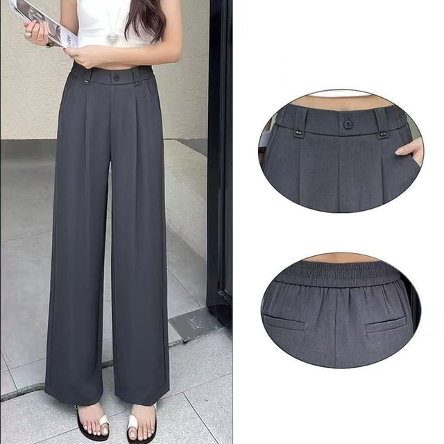 Pantalones de Verano de Pierna Recta con Pretina Elástica y Pantalones de Pierna Ancha para Mujer