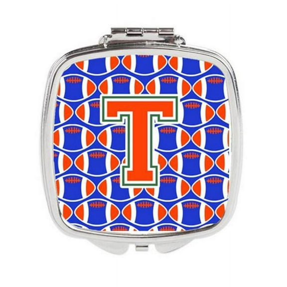 Carolines Treasures Letter T Football Green - Blue & Orange Compact Mirror