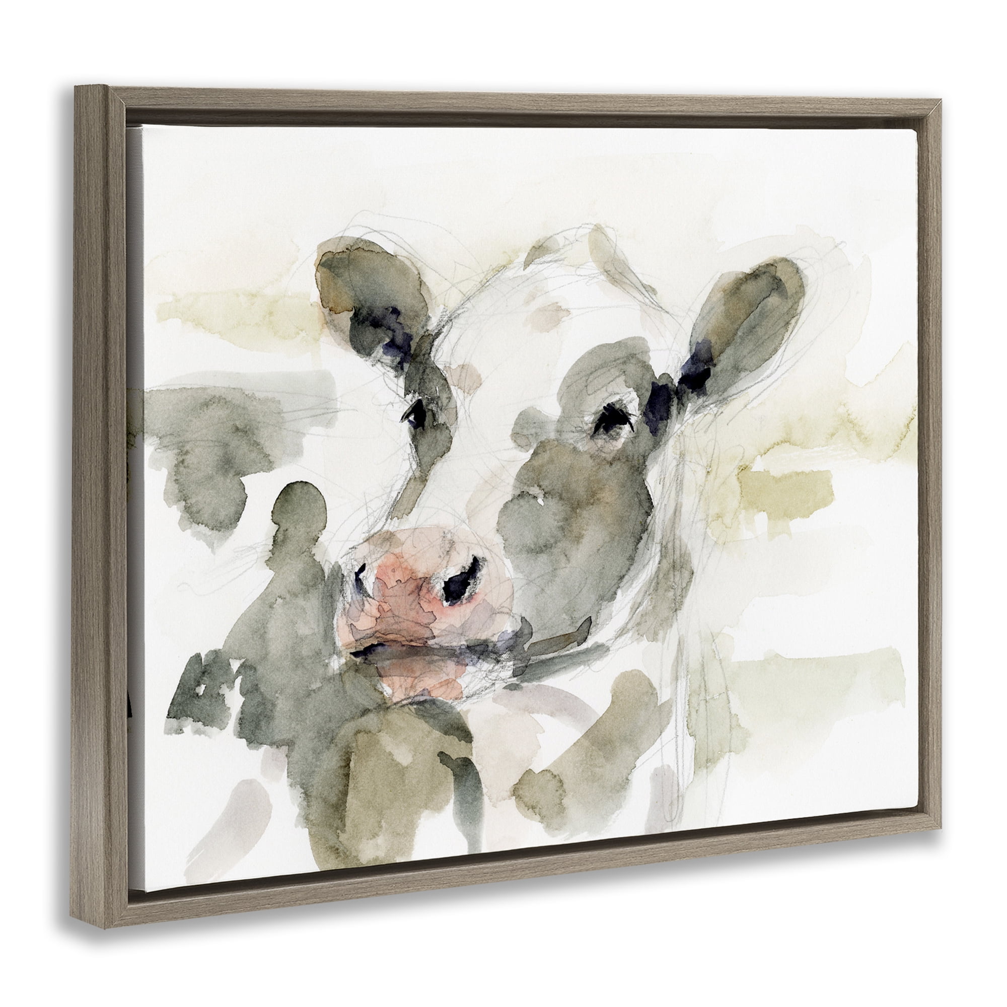 Stupell Industries Soft Painterly Cow Animals & Insects Painting Brown Floater Framed Canvas Art Print Wall Art, 31 x 25