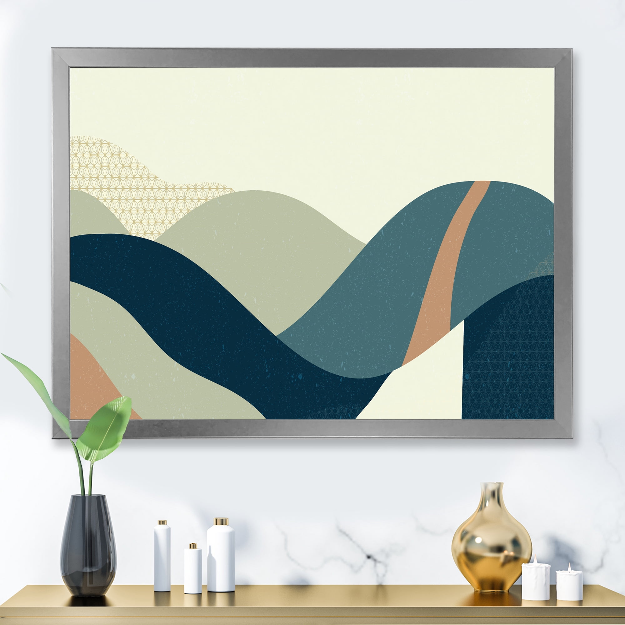 Designart 'Landscape With Hills Abstract Geometric Art' Modern Framed Art Print