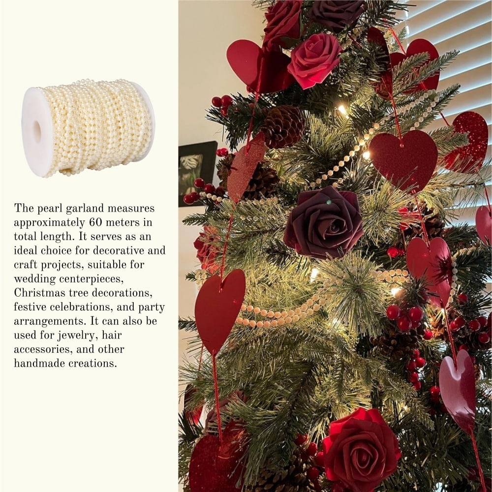 Gogcaro 4mm Millet Beads Crafts Faux Pearl Beads Garland Pearl Bead Roll Strand of Pearls to Decorate Floral Centerpieces Wedding Party Favor Christmas Tree(197 Feet)
