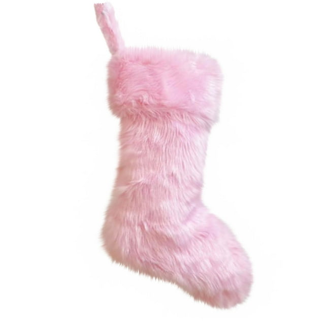 Pink Christmas Stockings 20 Inches Christmas Stockings Faux Christmas Decorative Socks Gift Bags Christmas Decorations Pink Color Nylon Spandex Long Plush Sock