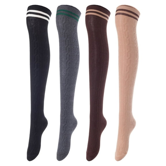 AATMart Women's 4 Pairs Breathable Comfortable Lightweight & Extra Soft Knee High Cotton Socks Size 6-9 M1023Black, Coffee, Dark Grey, Khaki 4c1