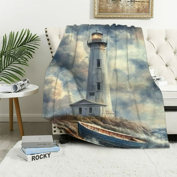 BCIIG Lighthouse Blanket Gifts for Adults Kids Women Men Soft Warm Lightweight Cozy Plush Nautical Coastal Throw Blankets for Bedroom Living Room Sofa Home Decor   40x50in