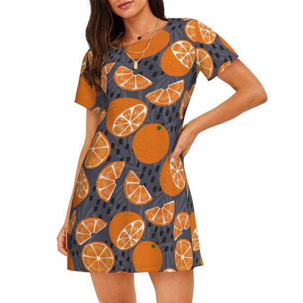 Disketp Various Oranges para Camisón Corto de Manga Corta para Mujeres, Camisón Cómodo con Escote Redondo, Bonito y Confortable