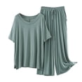 thumbnail image 3 of Wensltd Summer Women's Loose Pajamas Set Soft Short Sleeve Top and Long Pants Lightweight Sleepwear Sets, 3 of 3