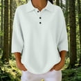 thumbnail image 2 of BLVB Women's 3/4 Sleeve Knit Tops V Neck Collared T-Shirts Loose Casual Tunic Blouses Button Tees Fall Clothes, 2 of 7
