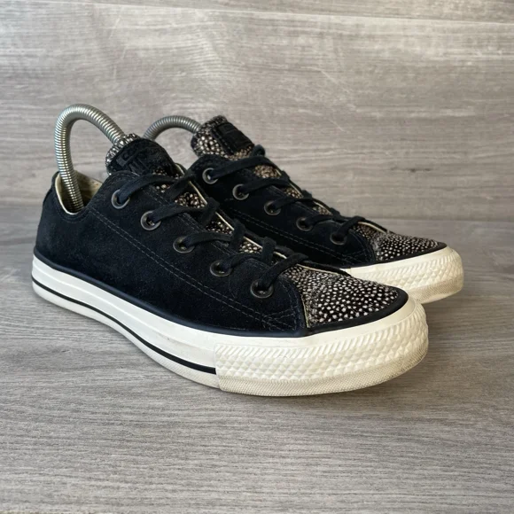 Converse Trainers Womens Black UK Size 4 Pony Hair Pattered Low Top Shoes