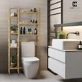 thumbnail image 5 of CAPHAUS Bamboo Over The Toilet Storage, Behind Toilet Bathroom Shelf Rack with Hooks & Adjustable Feet, 31-Inch Freestanding Toilet Shelf, Bathroom & Laundry Organizer, Balcony Plant Stand, Natural, 5 of 9