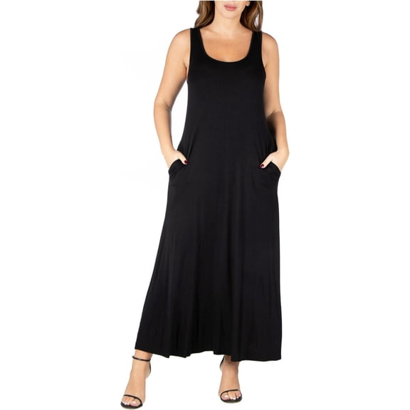 24seven Comfort Apparel Plus Size Sleeveless Maxi Dress With Pockets Black 3XL