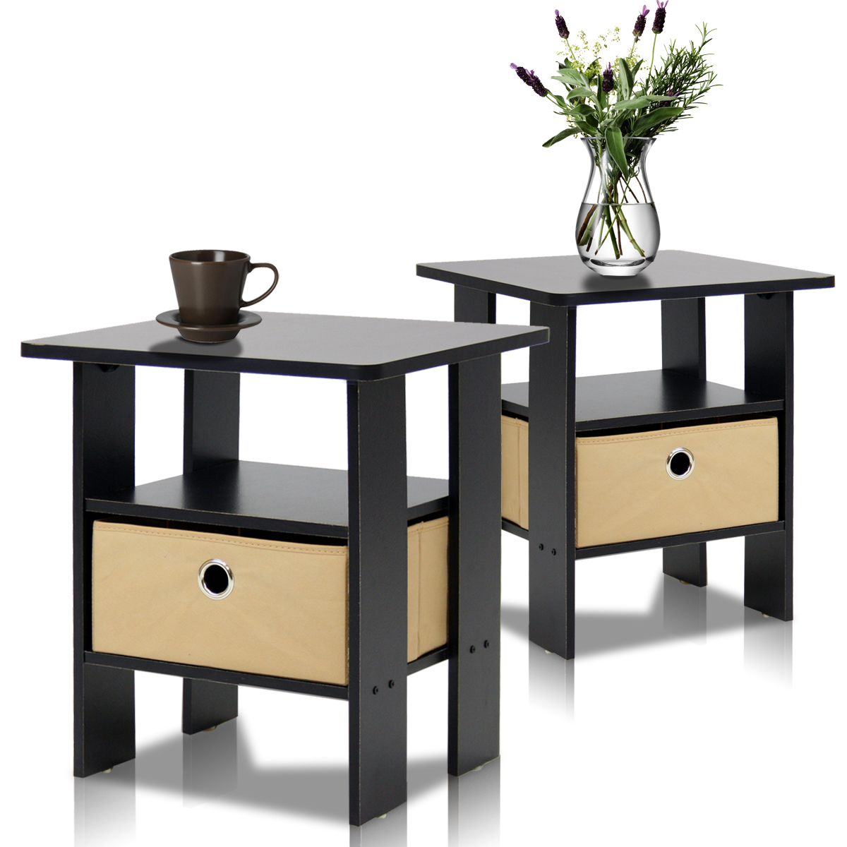 Multiple Finishes Furinno Petite End Table Bedroom Night Stand Set of Two